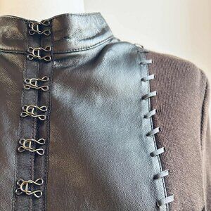 Nygård Collection Dark Chocolate Leather-Front Ladder-Laced Knit Jacket – US 8